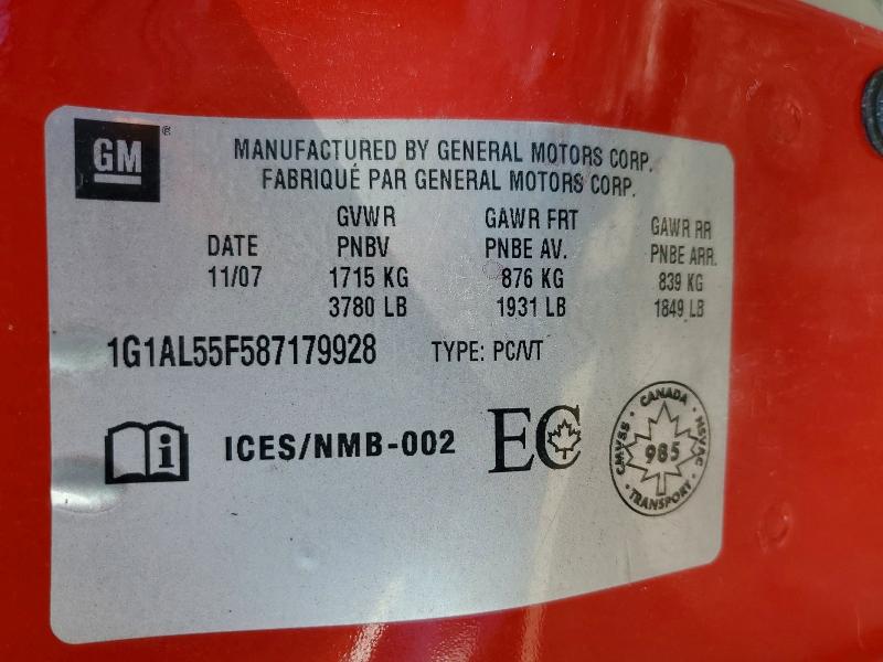Aukcja sprzedaży 2008 Chevrolet Cobalt, vin: 1G1AL55F587179928, numer aukcji: 65700986