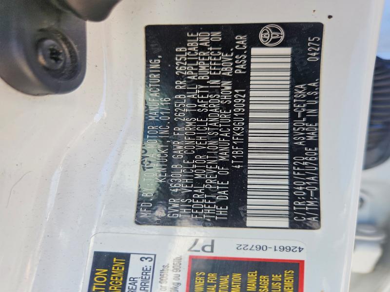 2016 Toyota Camry მანქანა იყიდება აუქციონზე, vin: 4T1BF1FK9GU190921, აუქციონის ნომერი: 65050586