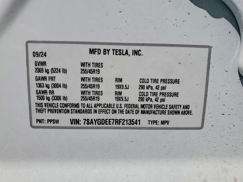 65627456 :رقم المزاد ، 7SAYGDEE7RF213541 vin ، 2024 Tesla Model Y مزاد بيع