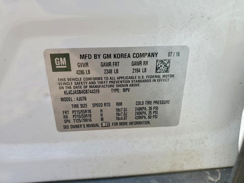 Продаж на аукціоні авто 2016 Buick Encore, vin: KL4CJASB4GB744319, номер лоту: 66620926