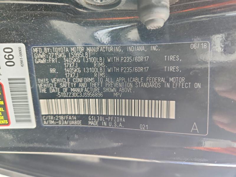 2018 Toyota Sienna მანქანა იყიდება აუქციონზე, vin: 5TDZZ3DC3JS956896, აუქციონის ნომერი: 65208626