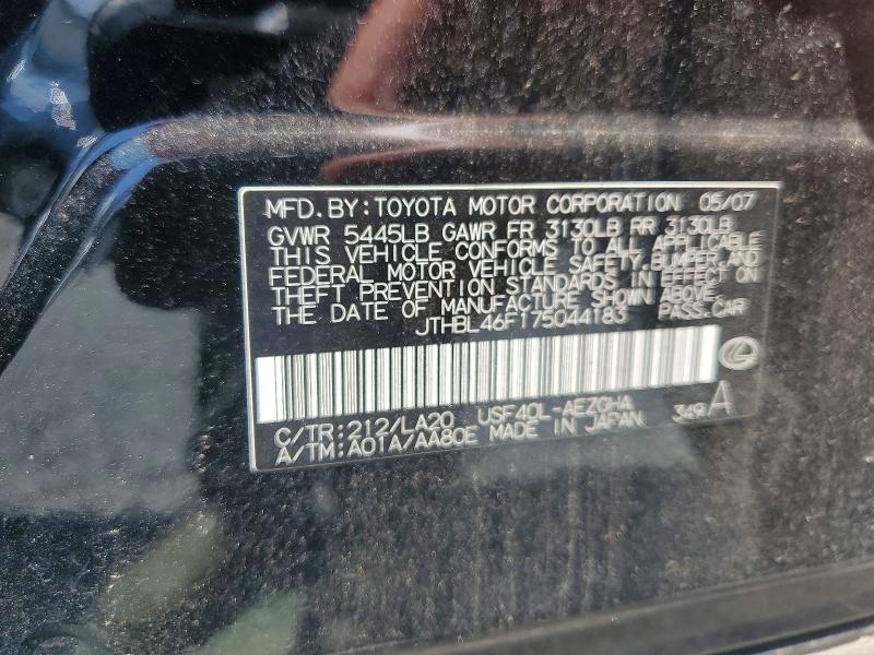Aukcja sprzedaży 2007 Lexus Ls, vin: JTHBL46F175044183, numer aukcji: 65662746