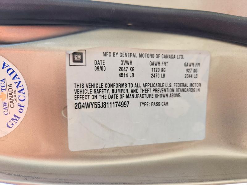 2001 Buick Century მანქანა იყიდება აუქციონზე, vin: 2G4WY55J811174997, აუქციონის ნომერი: 63649706