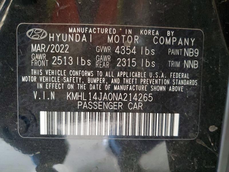 Продаж на аукціоні авто 2022 Hyundai Sonata, vin: KMHL14JA0NA214265, номер лоту: 65005576