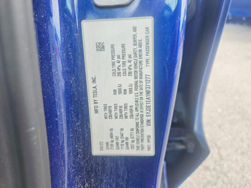 Aukcja sprzedaży 2022 Tesla Model 3, vin: 5YJ3E1EA1NF371277, numer aukcji: 66588226