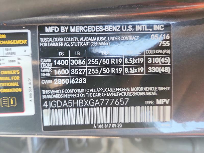 2016 Mercedes-benz Gle მანქანა იყიდება აუქციონზე, vin: 4JGDA5HBXGA777657, აუქციონის ნომერი: 63561906