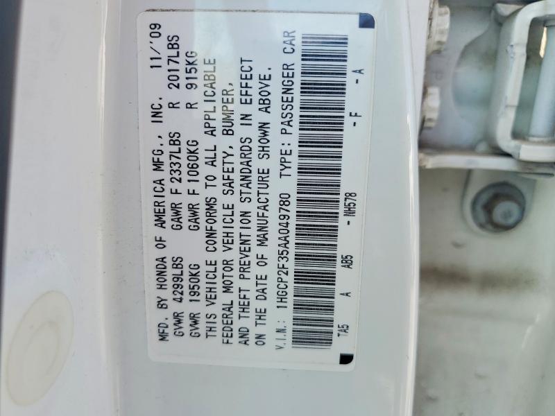 Продажа на аукционе авто 2010 Honda Accord, vin: 1HGCP2F35AA049780, номер лота: 66744186