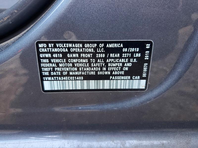 Продажа на аукционе авто 2014 Volkswagen Passat, vin: 1VWAT7A34EC021403, номер лота: 65842076