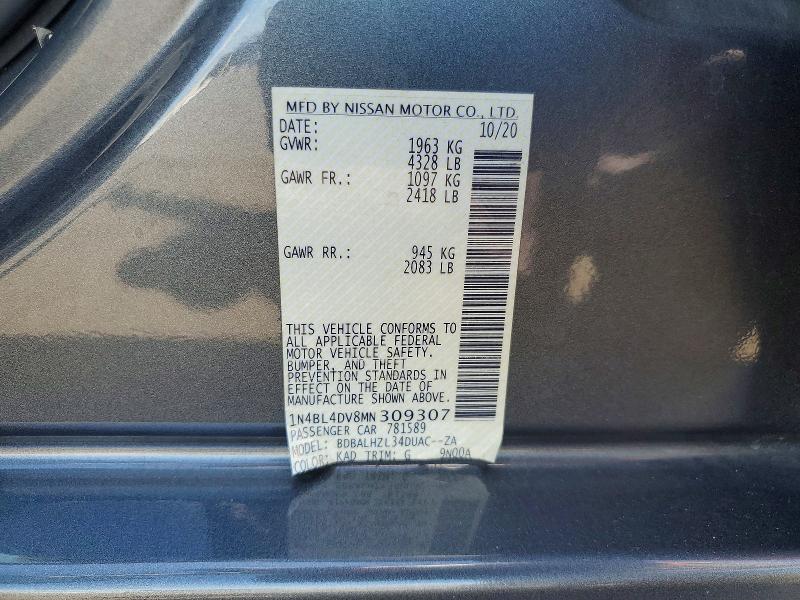 Aukcja sprzedaży 2021 Nissan Altima, vin: 1N4BL4DV8MN309307, numer aukcji: 65561276