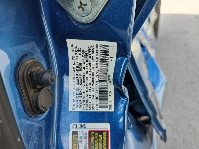Aukcja sprzedaży 2007 Honda Civic, vin: 1HGFA16877L059745, numer aukcji: 65535176