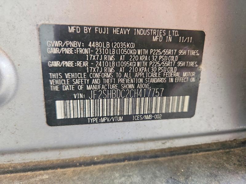 66529096 :رقم المزاد ، JF2SHBDC2CH417757 vin ، 2012 Subaru Forester مزاد بيع