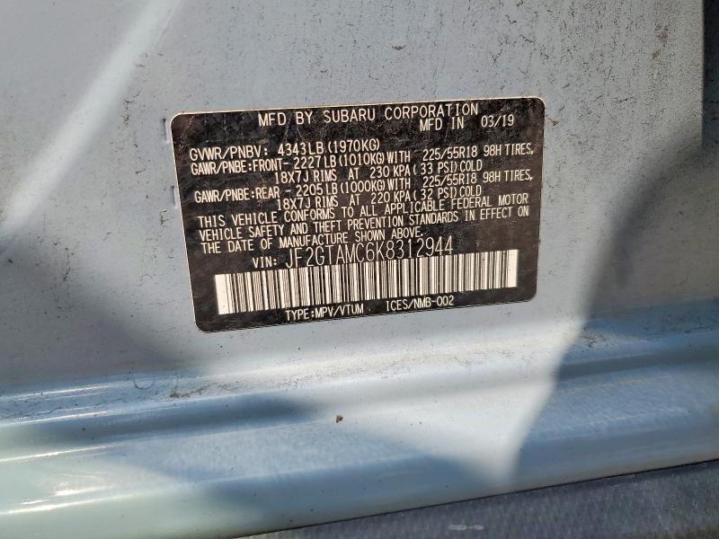 2019 Subaru Crosstrek მანქანა იყიდება აუქციონზე, vin: JF2GTAMC6K8312944, აუქციონის ნომერი: 63945056