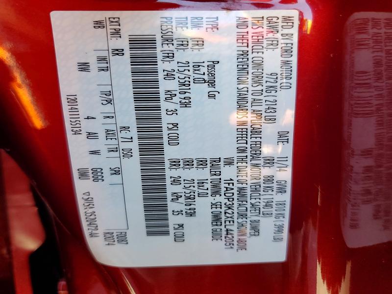 65382786 :رقم المزاد ، 1FADP3K2XEL442051 vin ، 2014 Ford Focus مزاد بيع
