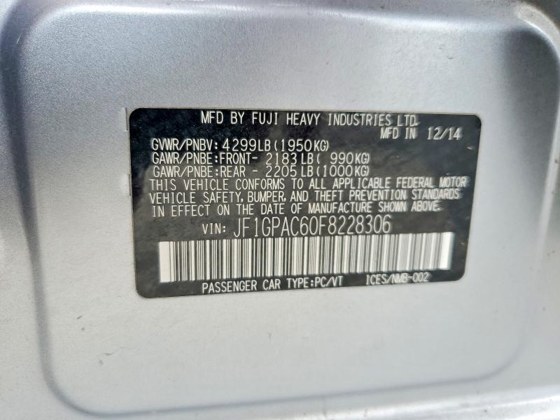 2015 Subaru Impreza მანქანა იყიდება აუქციონზე, vin: JF1GPAC60F8228306, აუქციონის ნომერი: 65185106