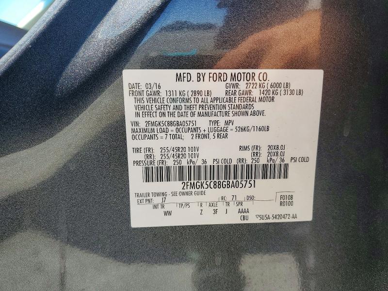 2016 Ford Flex მანქანა იყიდება აუქციონზე, vin: 2FMGK5C88GBA05751, აუქციონის ნომერი: 67137626