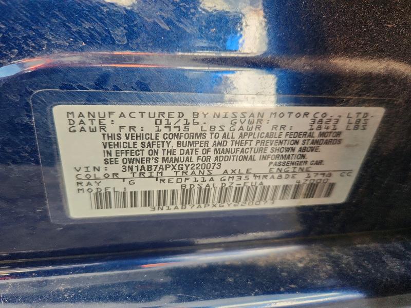 64574946 :رقم المزاد ، 3N1AB7APXGY220073 vin ، 2016 Nissan Sentra مزاد بيع