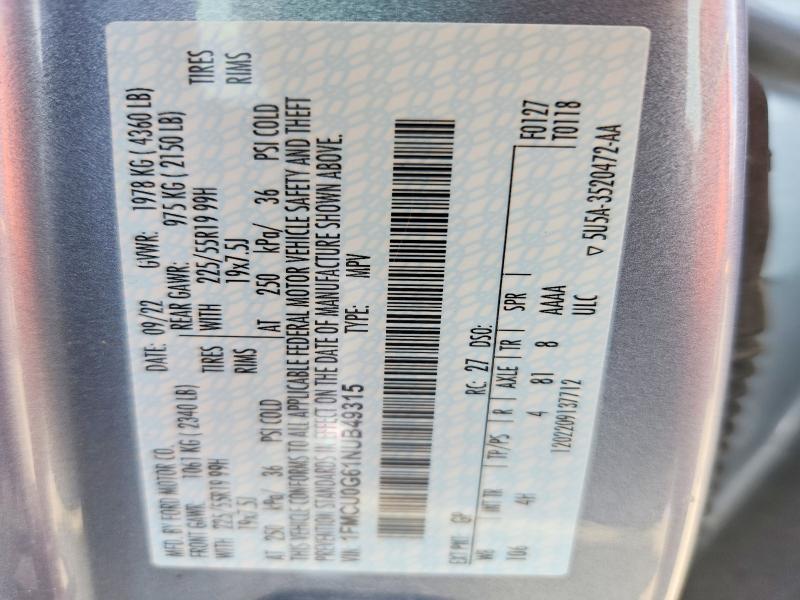 Продажа на аукционе авто 2022 Ford Escape, vin: 1FMCU0G61NUB49315, номер лота: 63135976