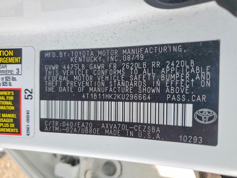 Продаж на аукціоні авто 2019 Toyota Camry, vin: 4T1B11HK2KU296664, номер лоту: 64568986
