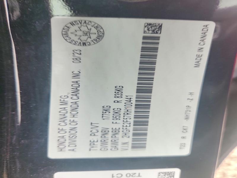 Продажа на аукционе авто 2024 Honda Civic, vin: 2HGFE2F57RH100441, номер лота: 63108616