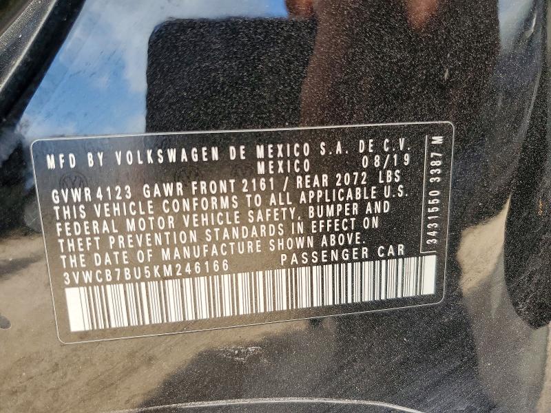 2019 Volkswagen Jetta მანქანა იყიდება აუქციონზე, vin: 3VWCB7BU5KM246166, აუქციონის ნომერი: 64628786