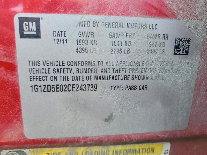 Aukcja sprzedaży 2012 Chevrolet Malibu, vin: 1G1ZD5E02CF243739, numer aukcji: 66831786