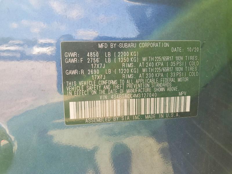 Продаж на аукціоні авто 2021 Subaru Outback, vin: 4S4BTACC4M3127040, номер лоту: 65484556