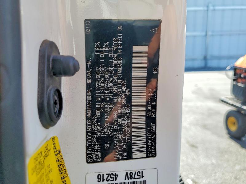 65034936 :رقم المزاد ، 5TDKK3DC7DS341908 vin ، 2013 Toyota Sienna مزاد بيع