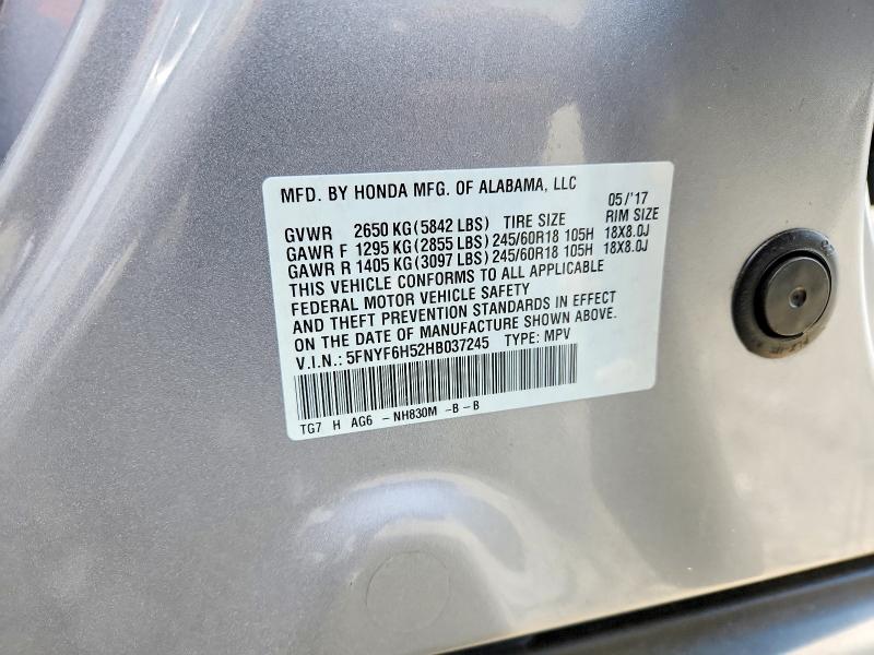 Aukcja sprzedaży 2017 Honda Pilot, vin: 5FNYF6H52HB037245, numer aukcji: 64007666