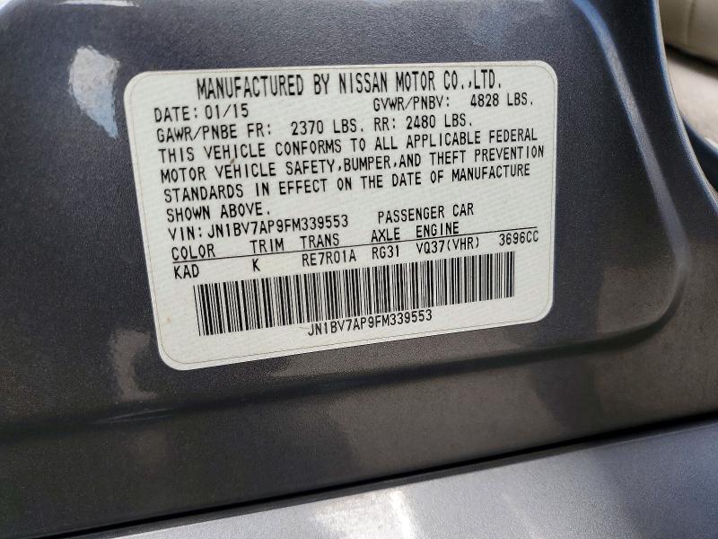 2015 Infiniti Q50 მანქანა იყიდება აუქციონზე, vin: JN1BV7AP9FM339553, აუქციონის ნომერი: 64612326