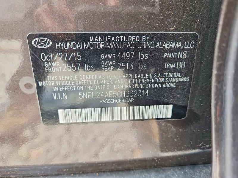 64560476 :رقم المزاد ، 5NPE24AF5GH332314 vin ، 2016 Hyundai Sonata مزاد بيع