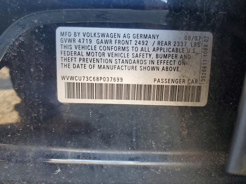 2008 Volkswagen Passat მანქანა იყიდება აუქციონზე, vin: WVWCU73C68P037699, აუქციონის ნომერი: 63620486