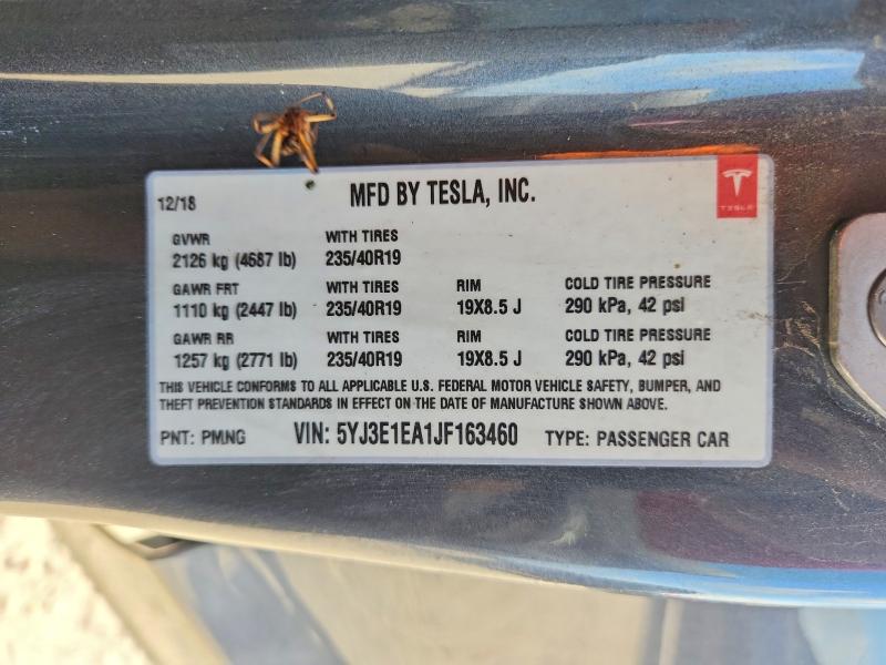 2018 Tesla Model 3 მანქანა იყიდება აუქციონზე, vin: 5YJ3E1EA1JF163460, აუქციონის ნომერი: 65643886