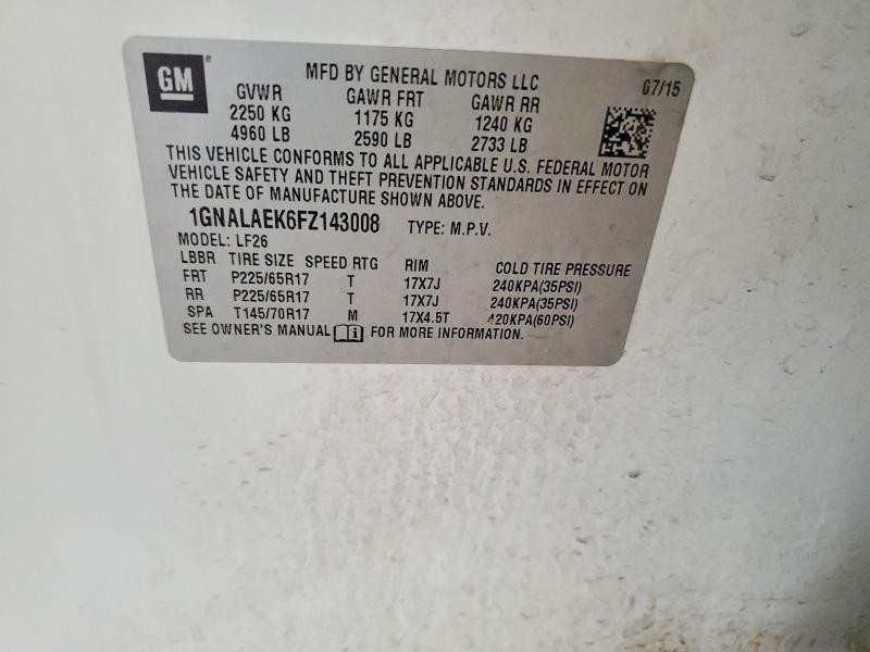 Aukcja sprzedaży 2015 Chevrolet Equinox, vin: 1GNALAEK6FZ143008, numer aukcji: 64227836