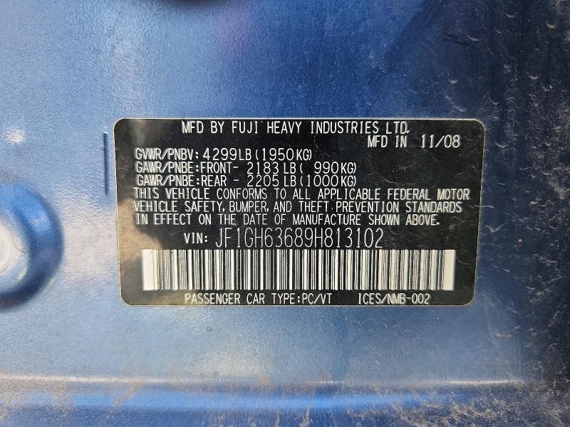 Продаж на аукціоні авто 2009 Subaru Impreza, vin: JF1GH63689H813102, номер лоту: 65511556