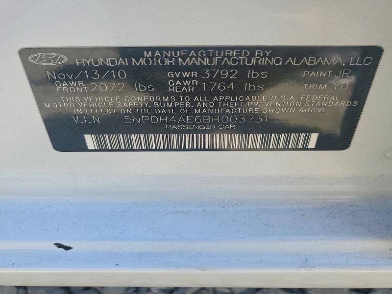 2011 Hyundai Elantra მანქანა იყიდება აუქციონზე, vin: 5NPDH4AE6BH003731, აუქციონის ნომერი: 64095706
