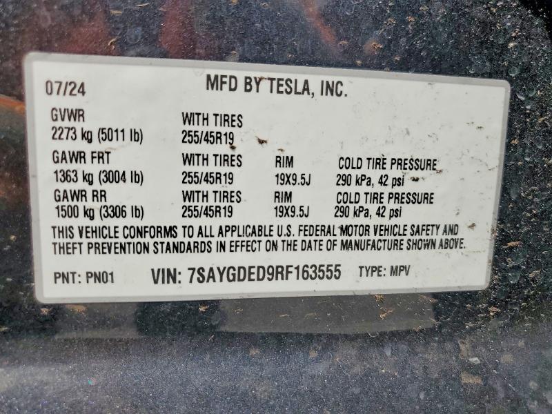 2024 Tesla Model Y მანქანა იყიდება აუქციონზე, vin: 7SAYGDED9RF163555, აუქციონის ნომერი: 66446826