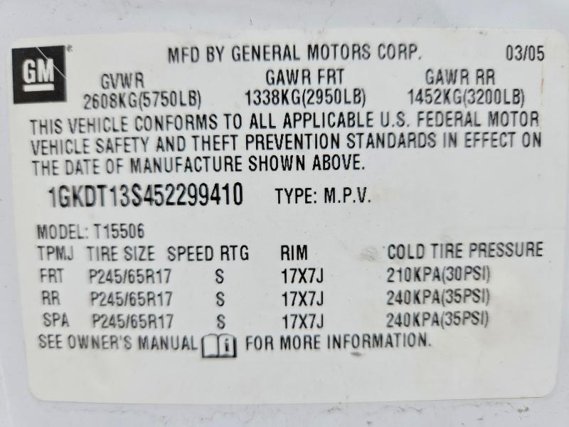 Продаж на аукціоні авто 2005 Gmc Envoy, vin: 1GKDT13S452299410, номер лоту: 66785616