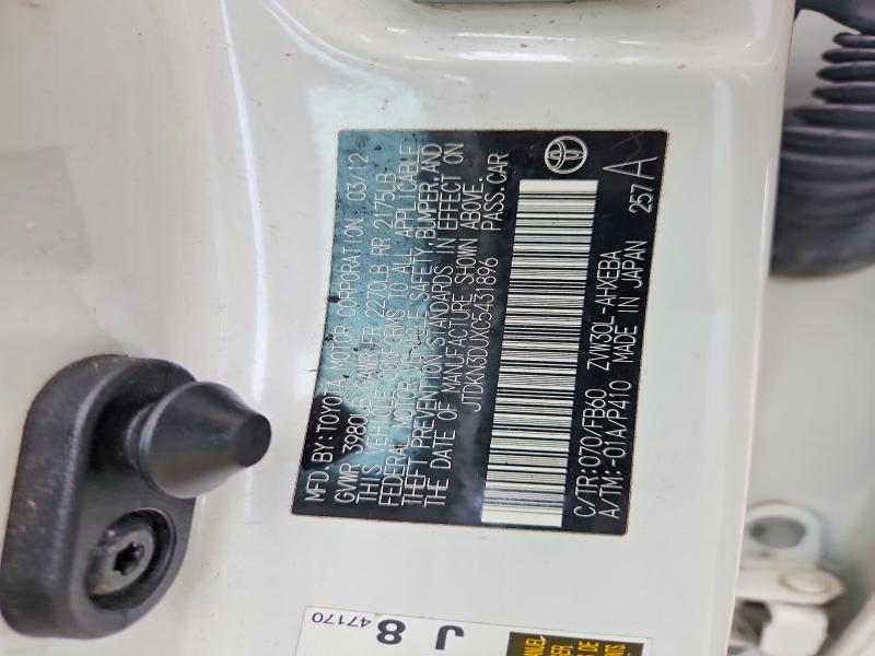 64492826 :رقم المزاد ، JTDKN3DUXC5431896 vin ، 2012 Toyota Prius مزاد بيع
