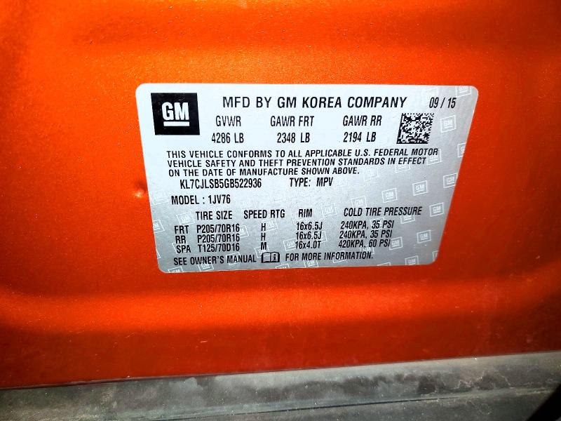 Aukcja sprzedaży 2016 Chevrolet Trax, vin: KL7CJLSB5GB522936, numer aukcji: 65727056