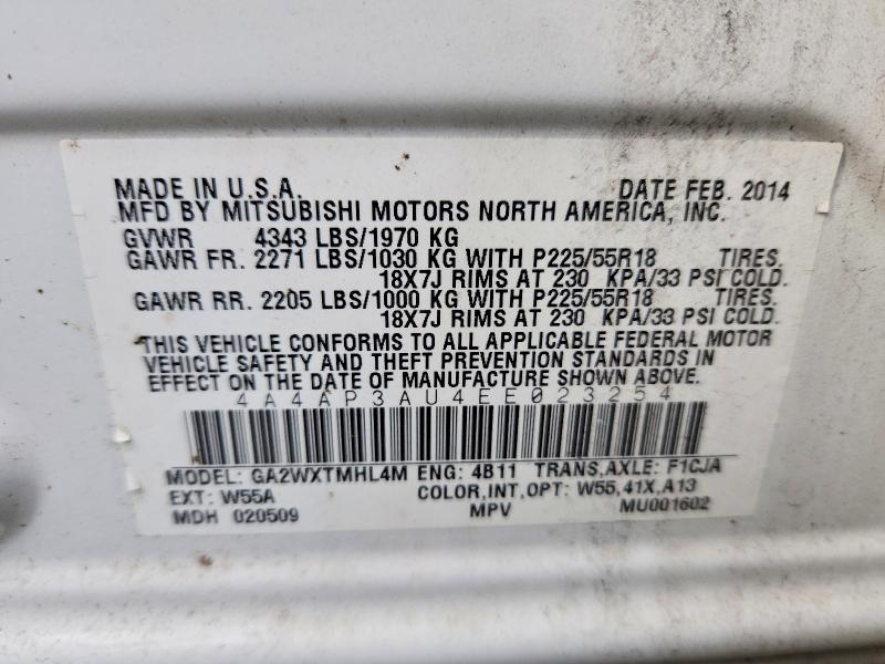 66656436 :رقم المزاد ، 4A4AP3AU4EE023254 vin ، 2014 Mitsubishi Outlander Sport مزاد بيع