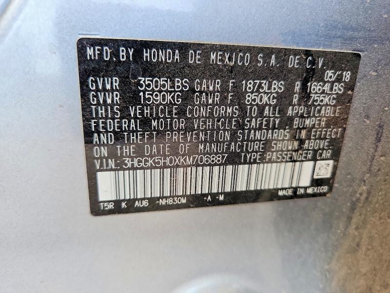 Auction sale of the 2019 Honda Fit, vin: 3HGGK5H0XKM706887, lot number: 62275506