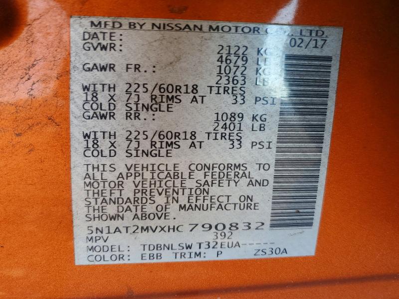 Продажа на аукционе авто 2017 Nissan Rogue, vin: 5N1AT2MVXHC790832, номер лота: 64078766