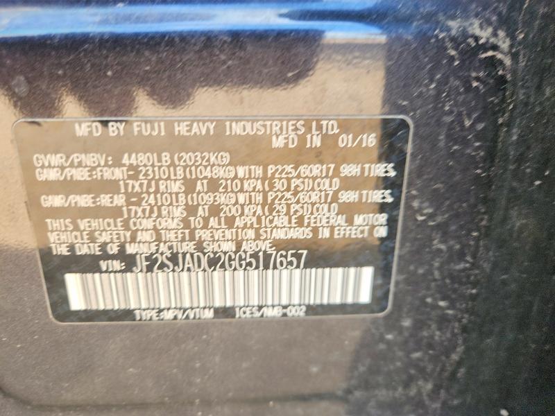 2016 Subaru Forester მანქანა იყიდება აუქციონზე, vin: JF2SJADC2GG517657, აუქციონის ნომერი: 63290126