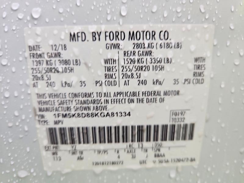 Aukcja sprzedaży 2019 Ford Explorer, vin: 1FM5K8D88KGA81334, numer aukcji: 63325316