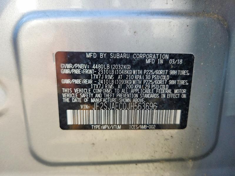 Aukcja sprzedaży 2018 Subaru Forester, vin: JF2SJAEC0JH563696, numer aukcji: 62599666