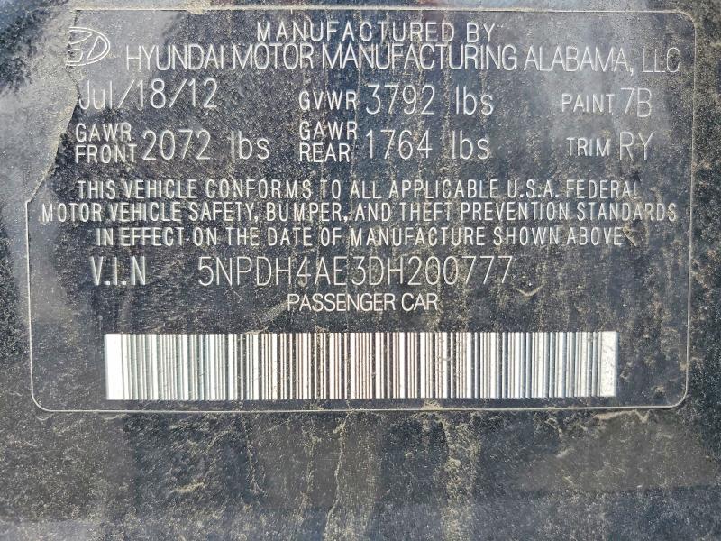 65253776 :رقم المزاد ، 5NPDH4AE3DH200777 vin ، 2013 Hyundai Elantra مزاد بيع