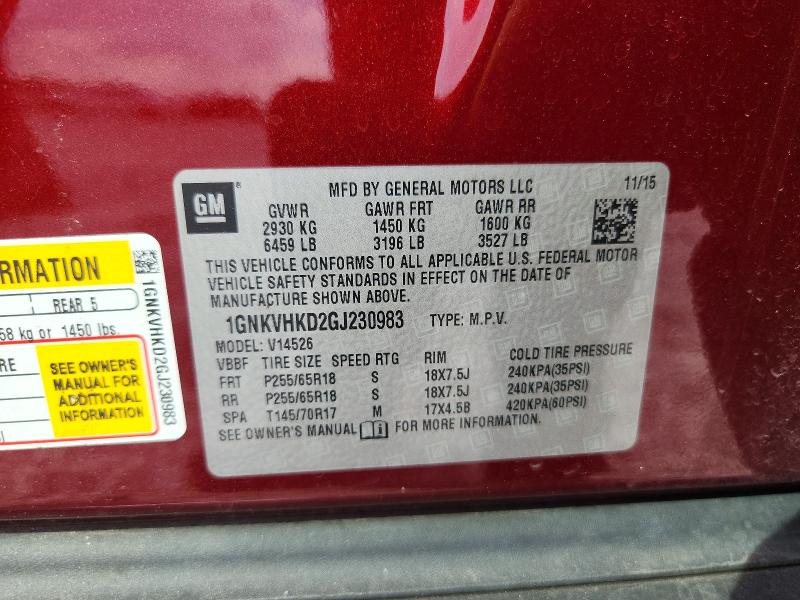 63294866 :رقم المزاد ، 1GNKVHKD2GJ230983 vin ، 2016 Chevrolet Traverse مزاد بيع