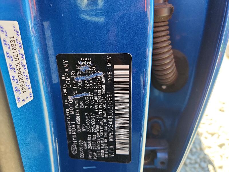 2020 Hyundai Tucson მანქანა იყიდება აუქციონზე, vin: KM8J23A43LU210831, აუქციონის ნომერი: 65204396
