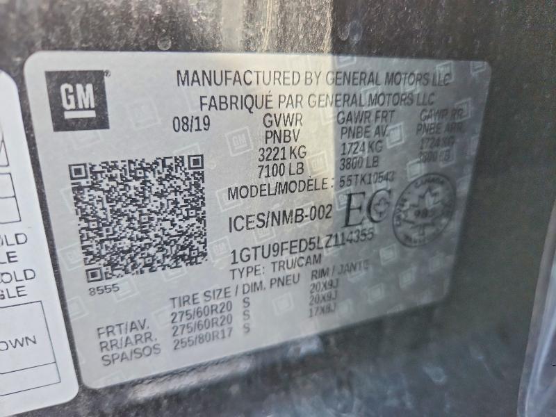 2020 Gmc Sierra მანქანა იყიდება აუქციონზე, vin: 1GTU9FED5LZ114355, აუქციონის ნომერი: 64937776