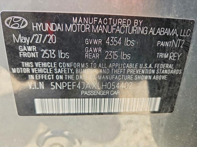 65924576 :رقم المزاد ، 5NPEF4JAXLH054402 vin ، 2020 Hyundai Sonata مزاد بيع